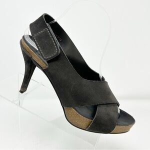 Pedro Garcia Black Suede Leather Slingback Heeled Platform Sandals Size 39